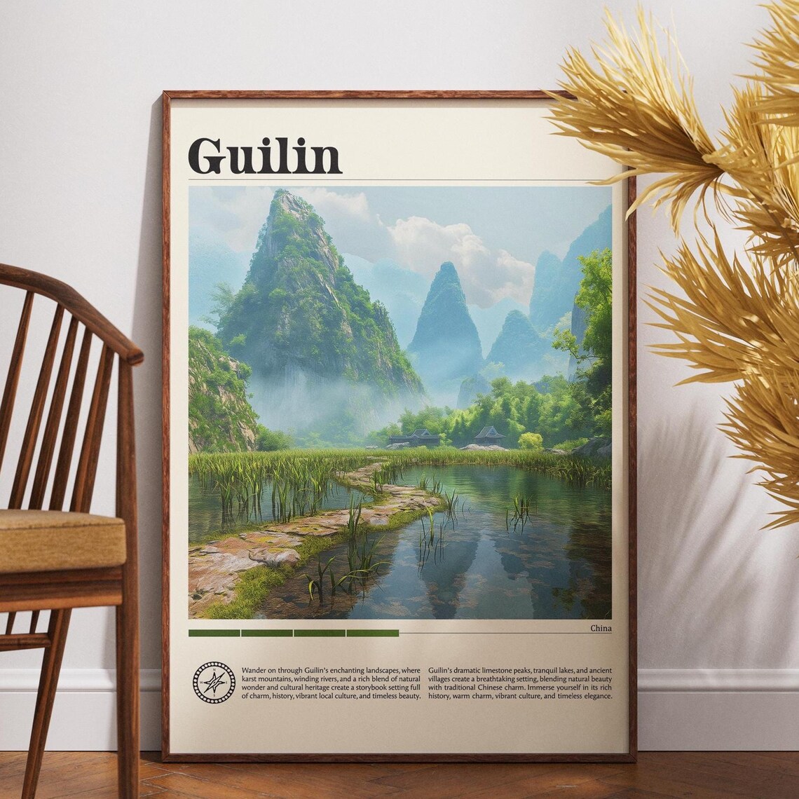 Guilin China Karst Mountains River Landscape Vintage Travel Poster