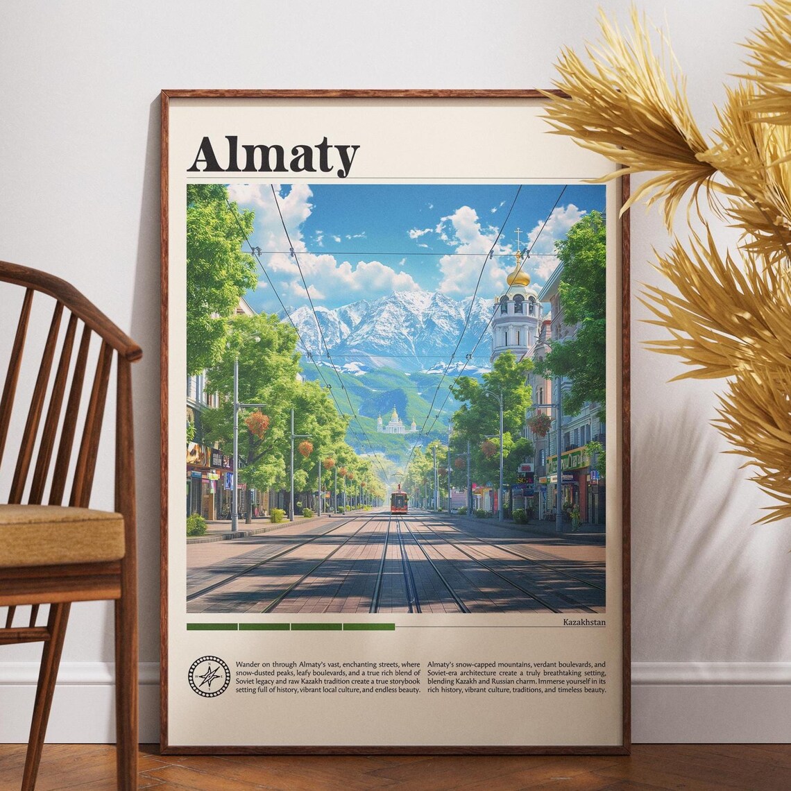 Almaty Kazakhstan City Boulevard Tram Snowy Vintage Travel Poster