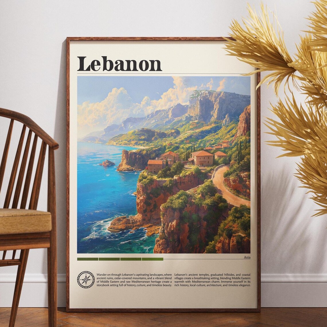 Lebanon Vintage Mediterranean Coastline Cliffs Travel Poster
