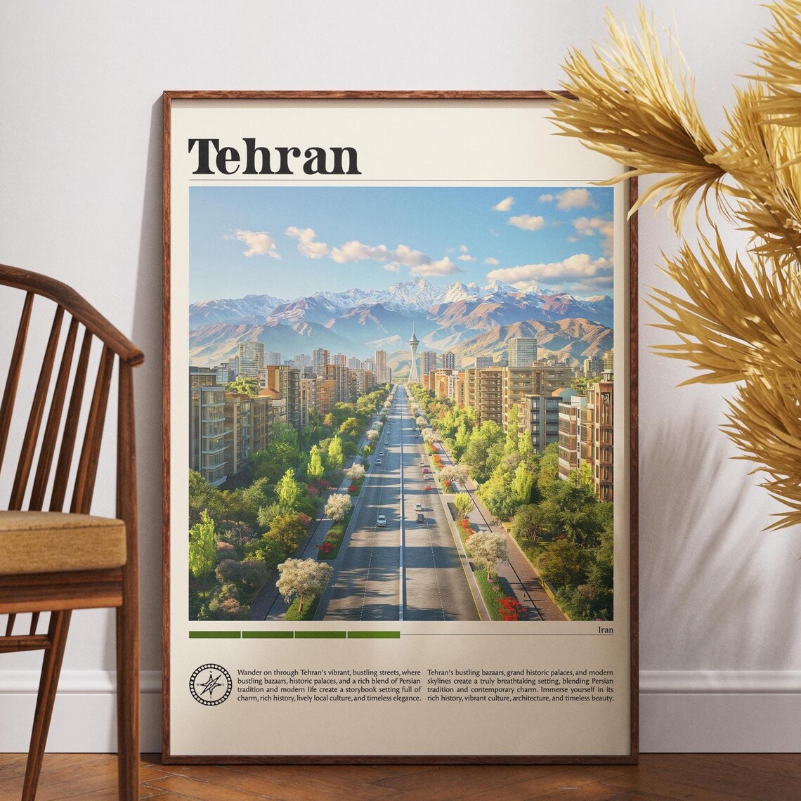 Modern Tehran Iran City Avenue Mountain Skyline Travel Poster