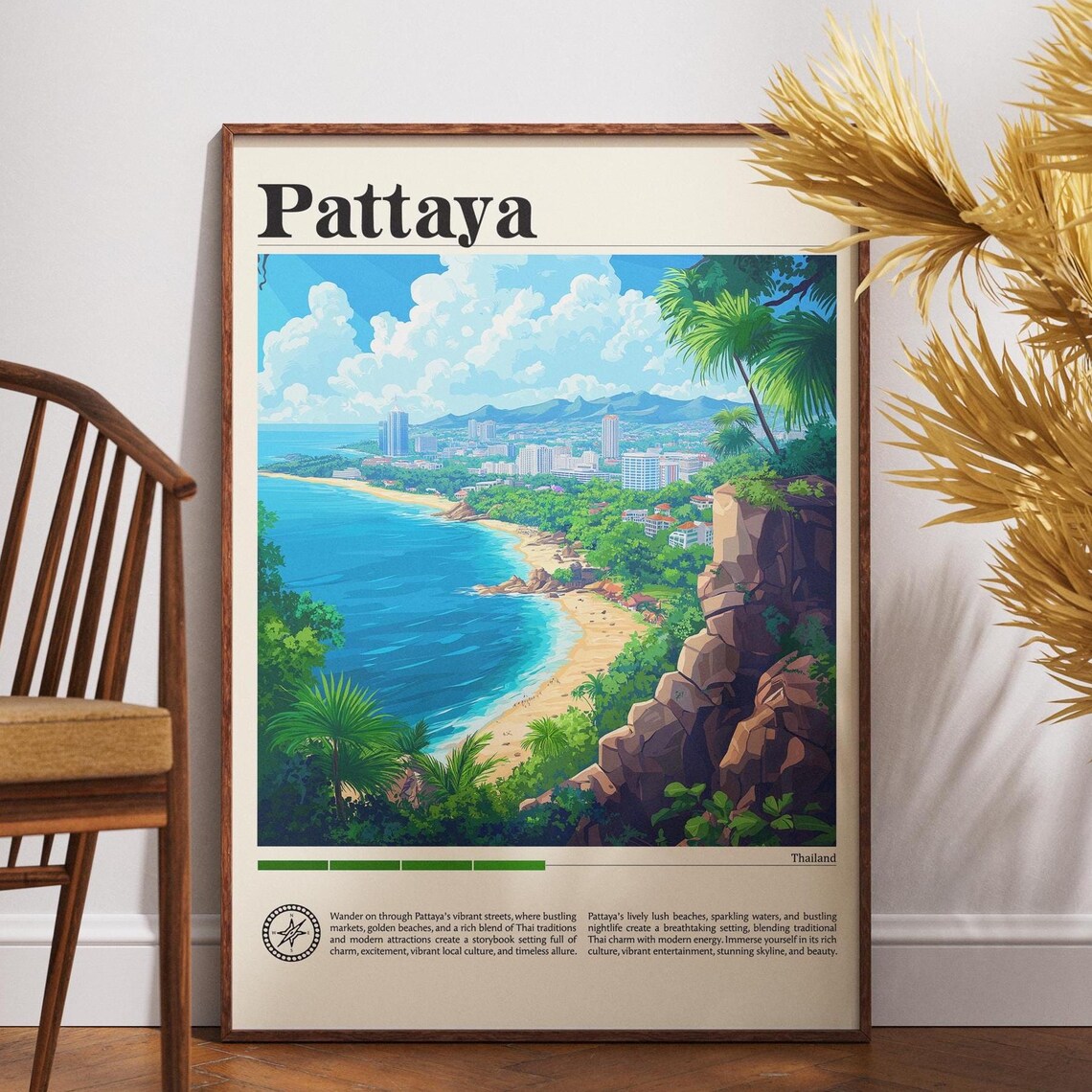Pattaya Thailand Coastal City Beach Seaside Vintage Travel Poster