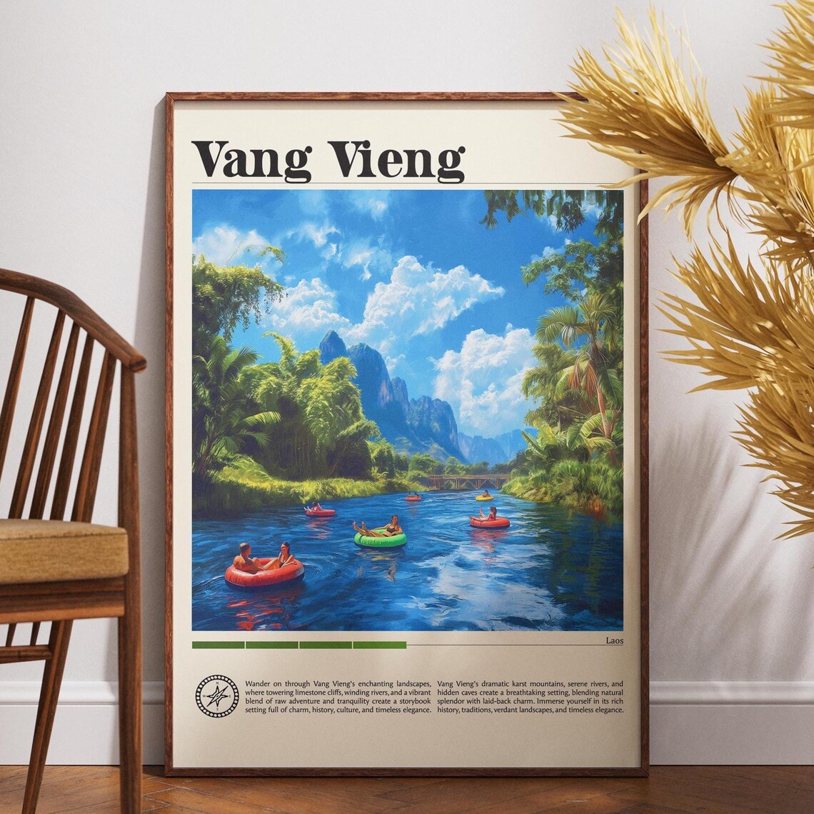 Vang Vieng River Tubing Adventure Green Karst Mountain Laos Travel Poster