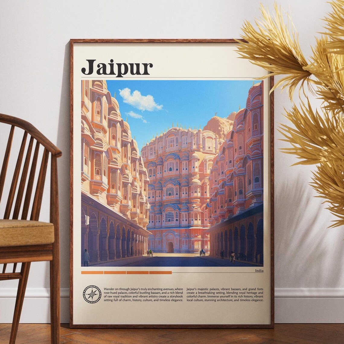 Jaipur India Vintage Travel Poster Hawa Mahal Pink City Palace Art