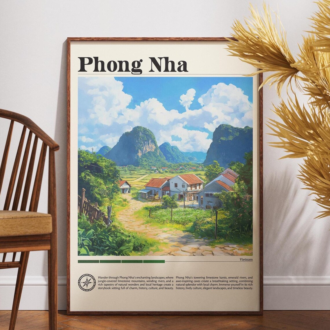 Phong Nha Vietnam Village Limestone Karsts Vintage Travel Poster
