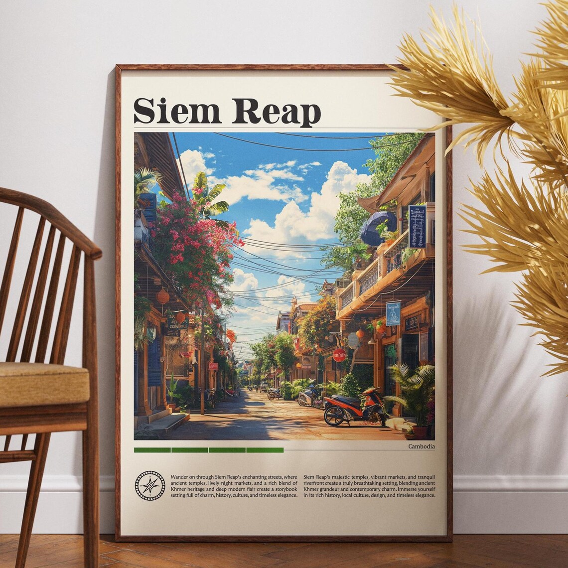 Siem Reap Cambodia Vibrant Old Town Street Shops Travel Poster