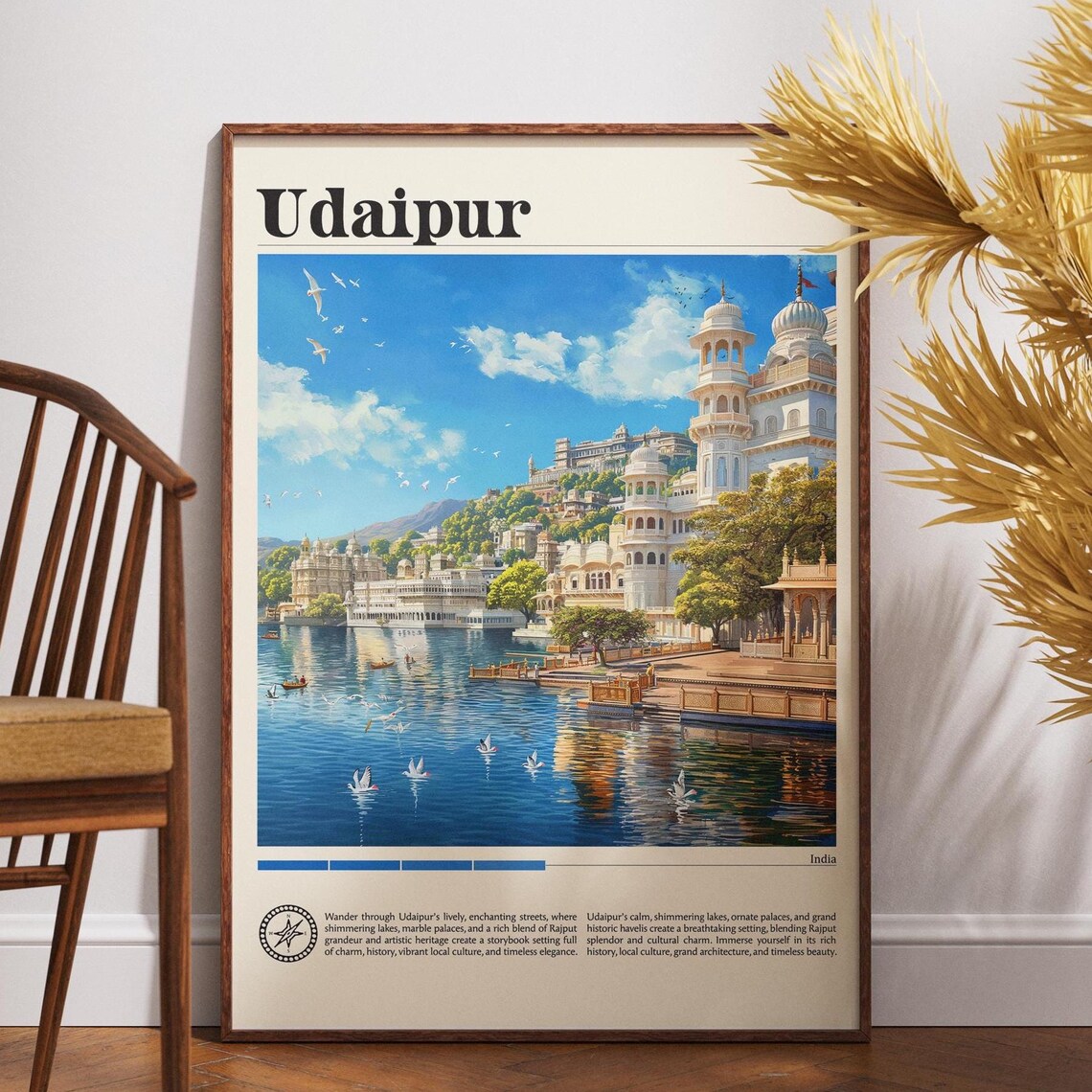 Udaipur India Lake Palaces Boats Vintage Travel Poster Decor