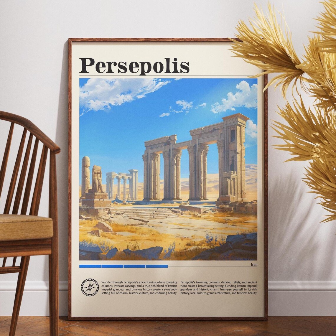 Persepolis Iran Travel Poster Ancient Persian Ruins Columns Art