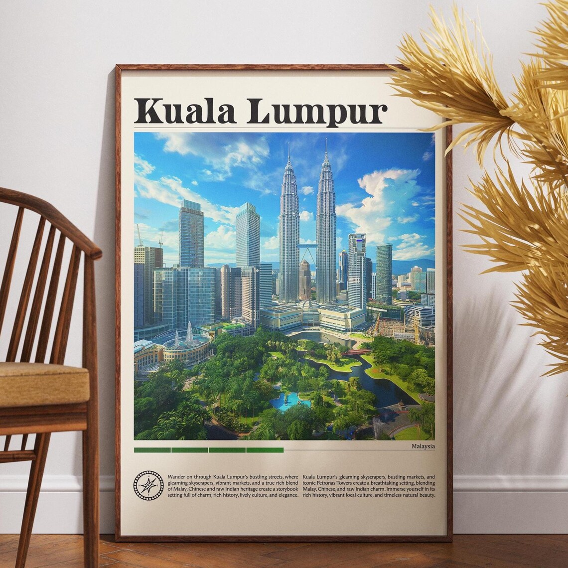 Kuala Lumpur Malaysia Petronas Towers Skyline Vintage Travel Poster