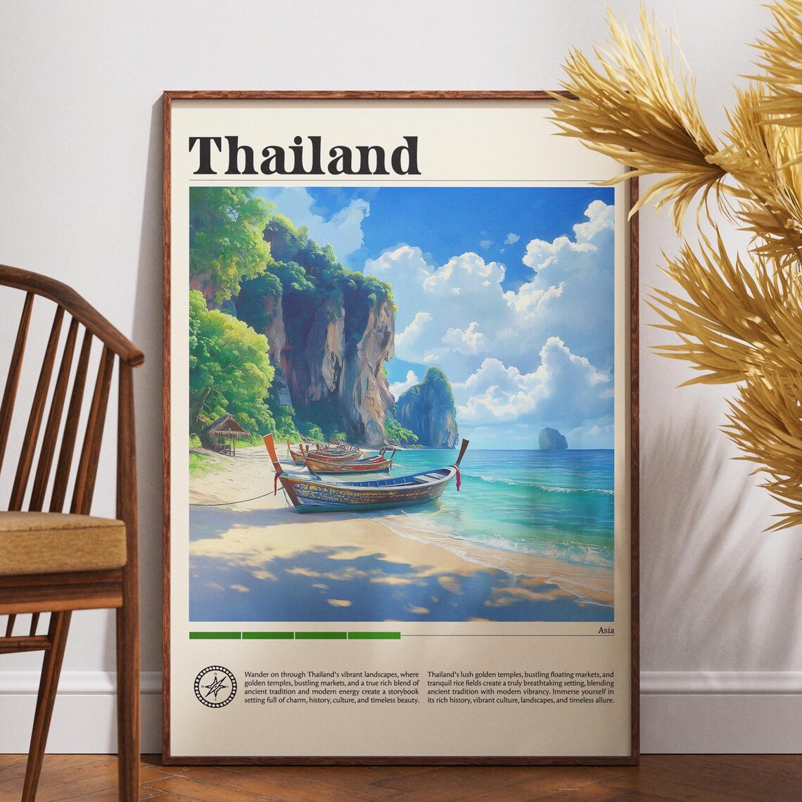 Thailand Longtail Boats Karst Cliffs Beach Asia Travel Poster