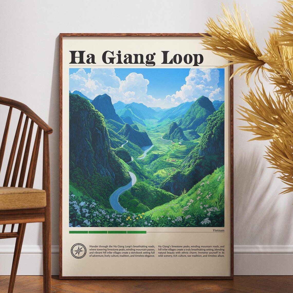 Ha Giang Loop Vietnam Travel Poster River Valley Mountain View Art