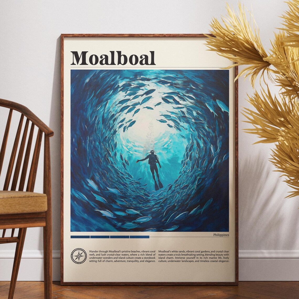 Moalboal Philippines Sardine Run Diver Ocean Vintage Travel Poster