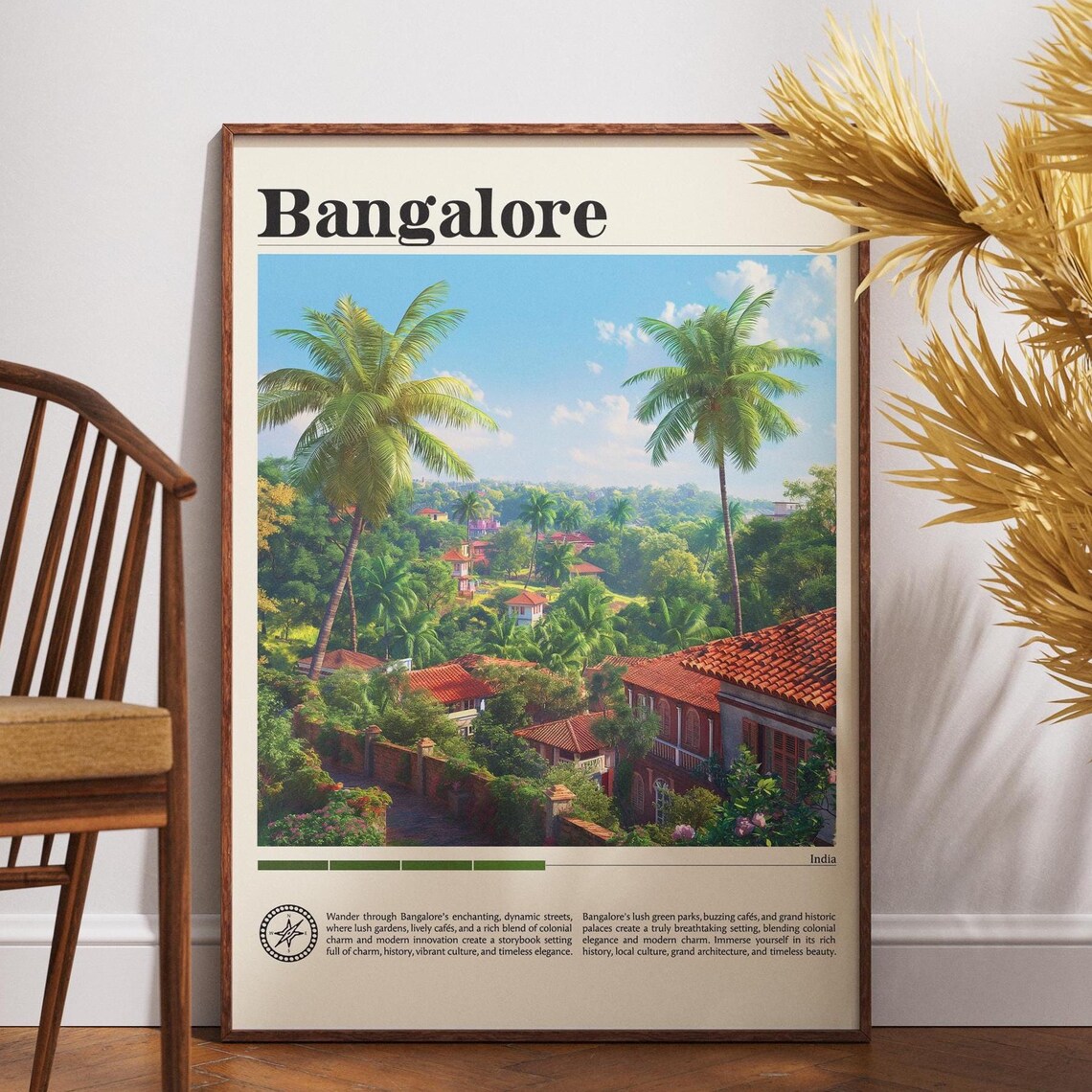 Bangalore India Vintage Travel Poster Tropical Palms Garden City Art
