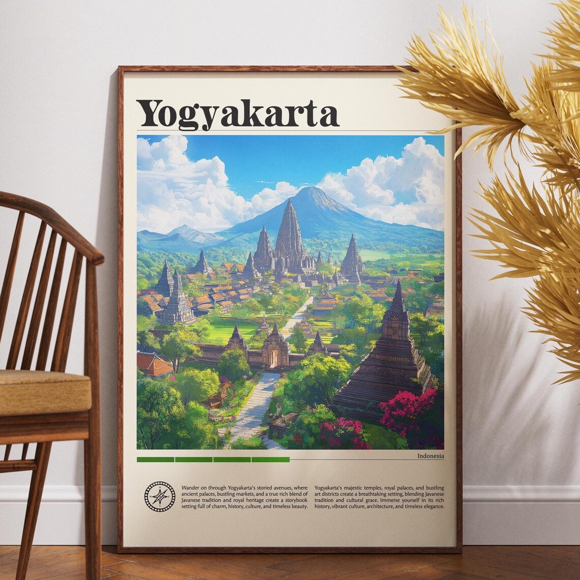 Yogyakarta Indonesia Temple Spires Volcano Mountain Travel Poster