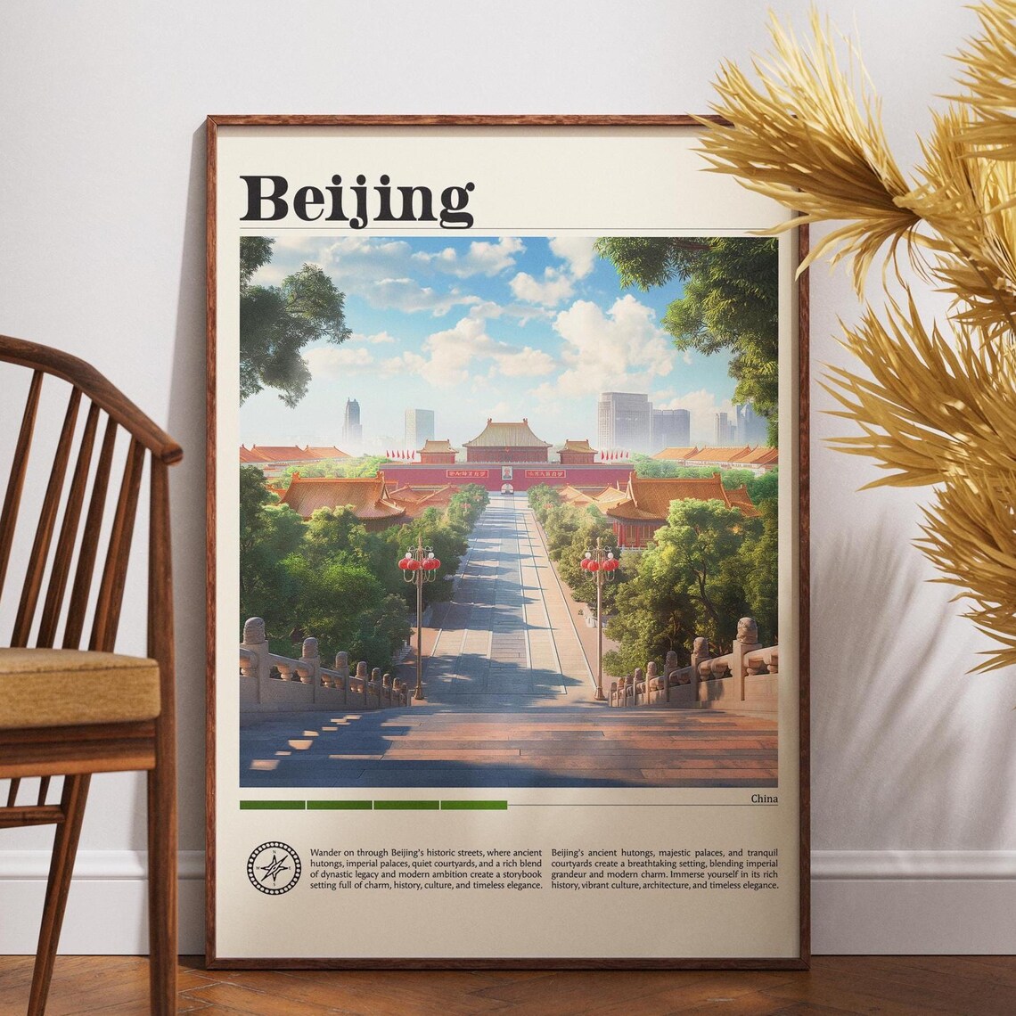 Beijing China Imperial Palace Avenue Red Walls Vintage Travel Poster