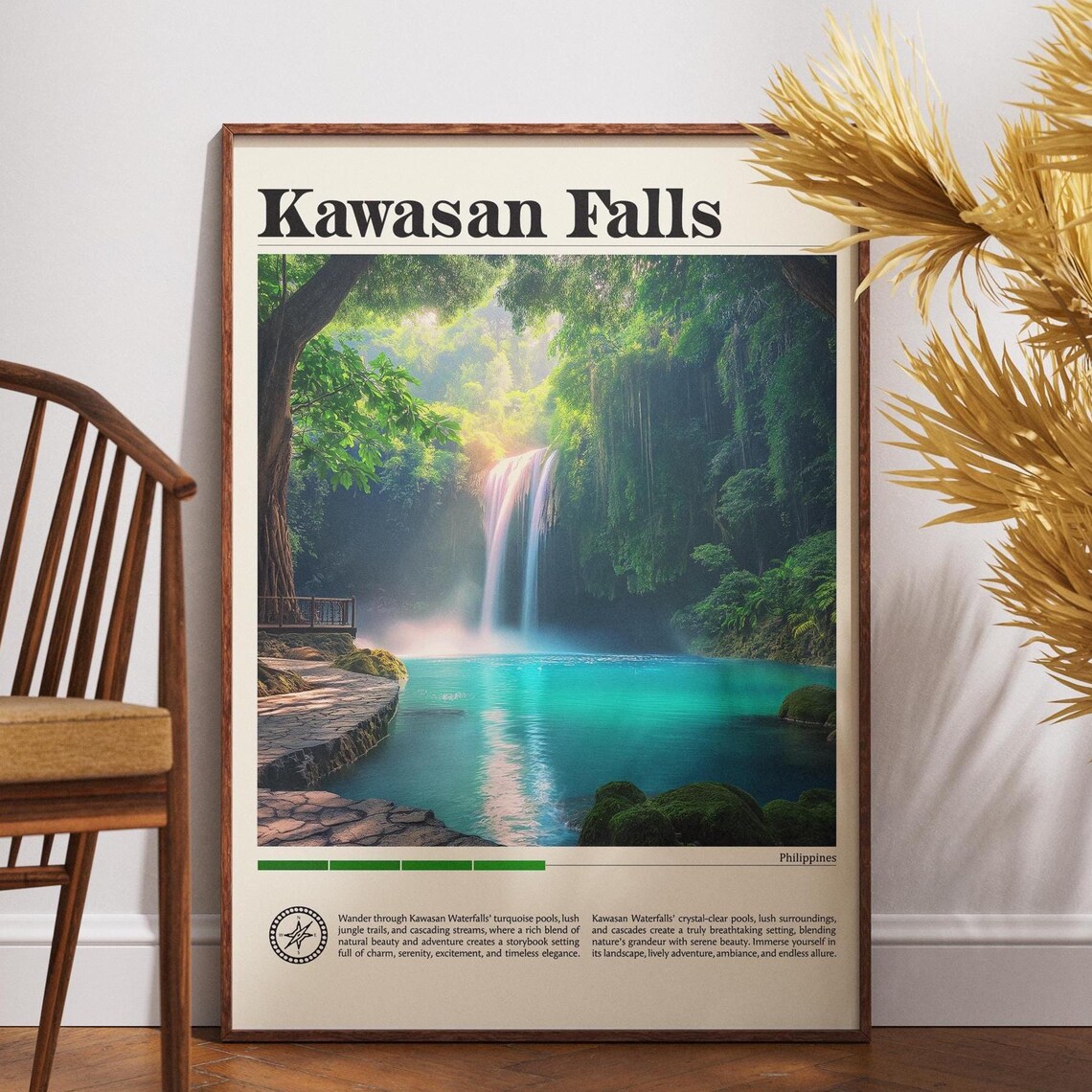 Kawasan Falls Travel Poster, Philippines Waterfall