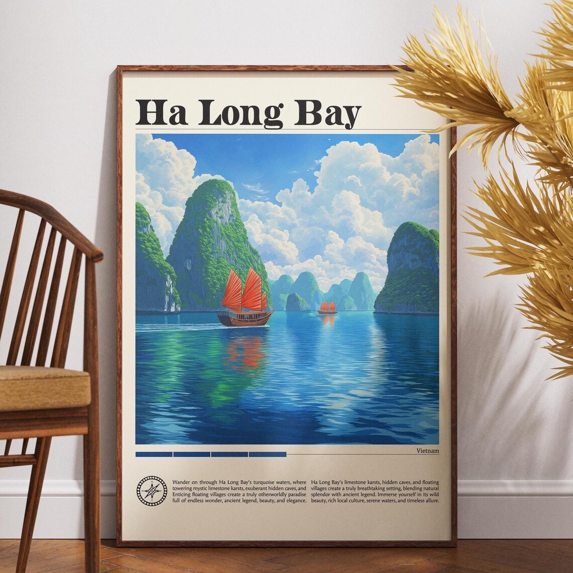 Ha Long Bay Vietnam Travel Poster Limestone Karsts Sailboat Art