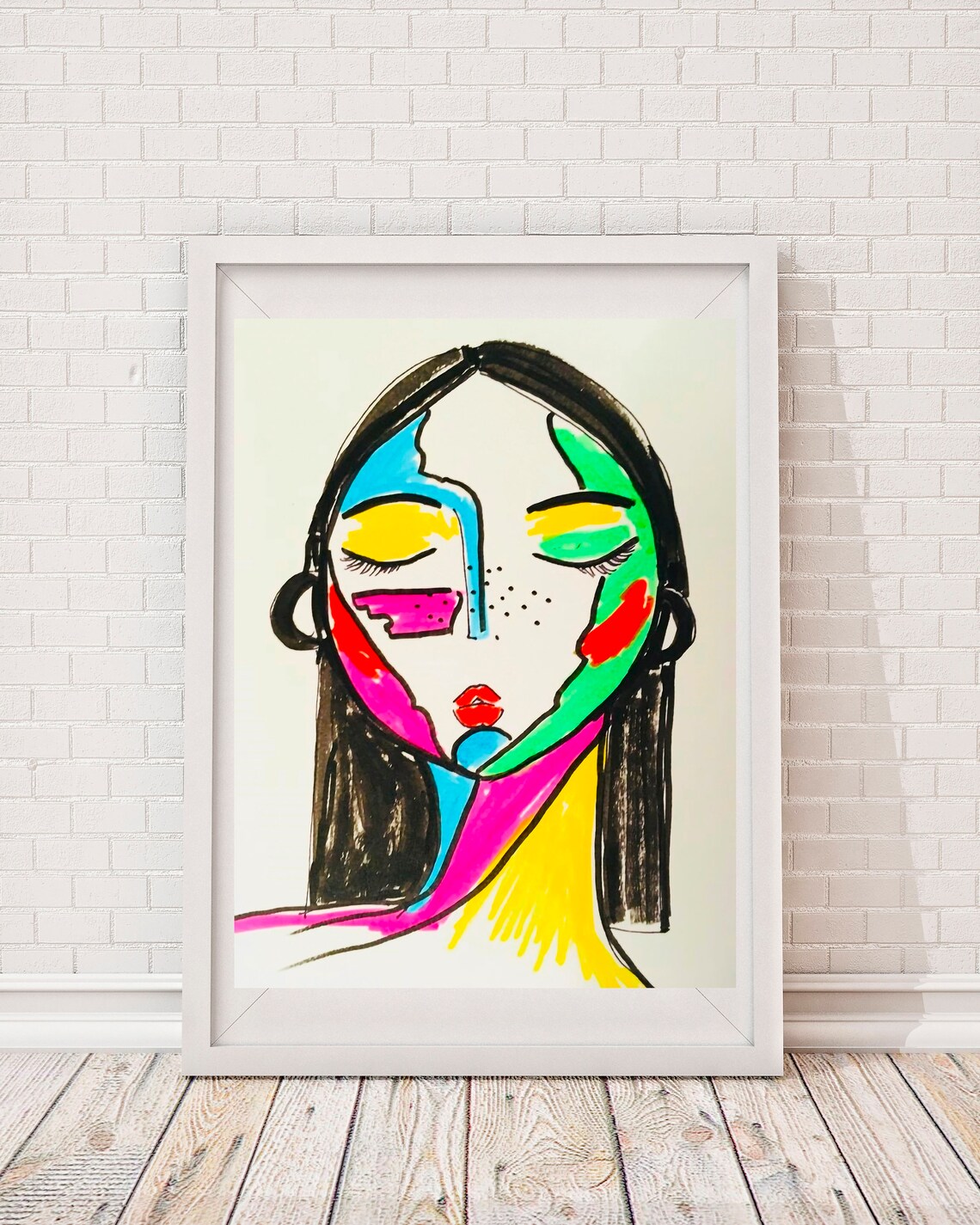 Neon Color Block Woman Portrait Modernist Abstract Art Poster