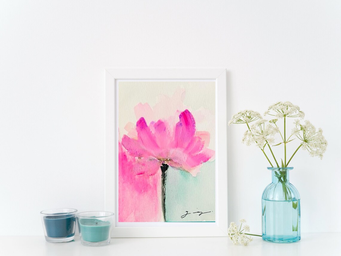 One Single Large Pink Watercolor Bloom Minimalist Flower Poster