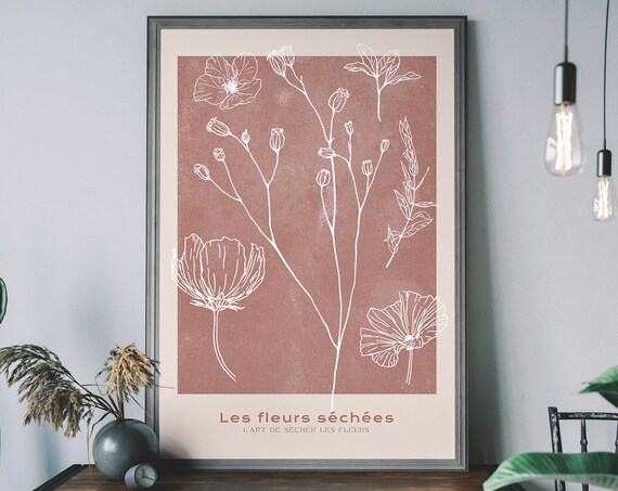 Le Fleur Art Print Abstract Flower Line Drawing Pastel Pink Botanical Wall Minimal Retro Decor