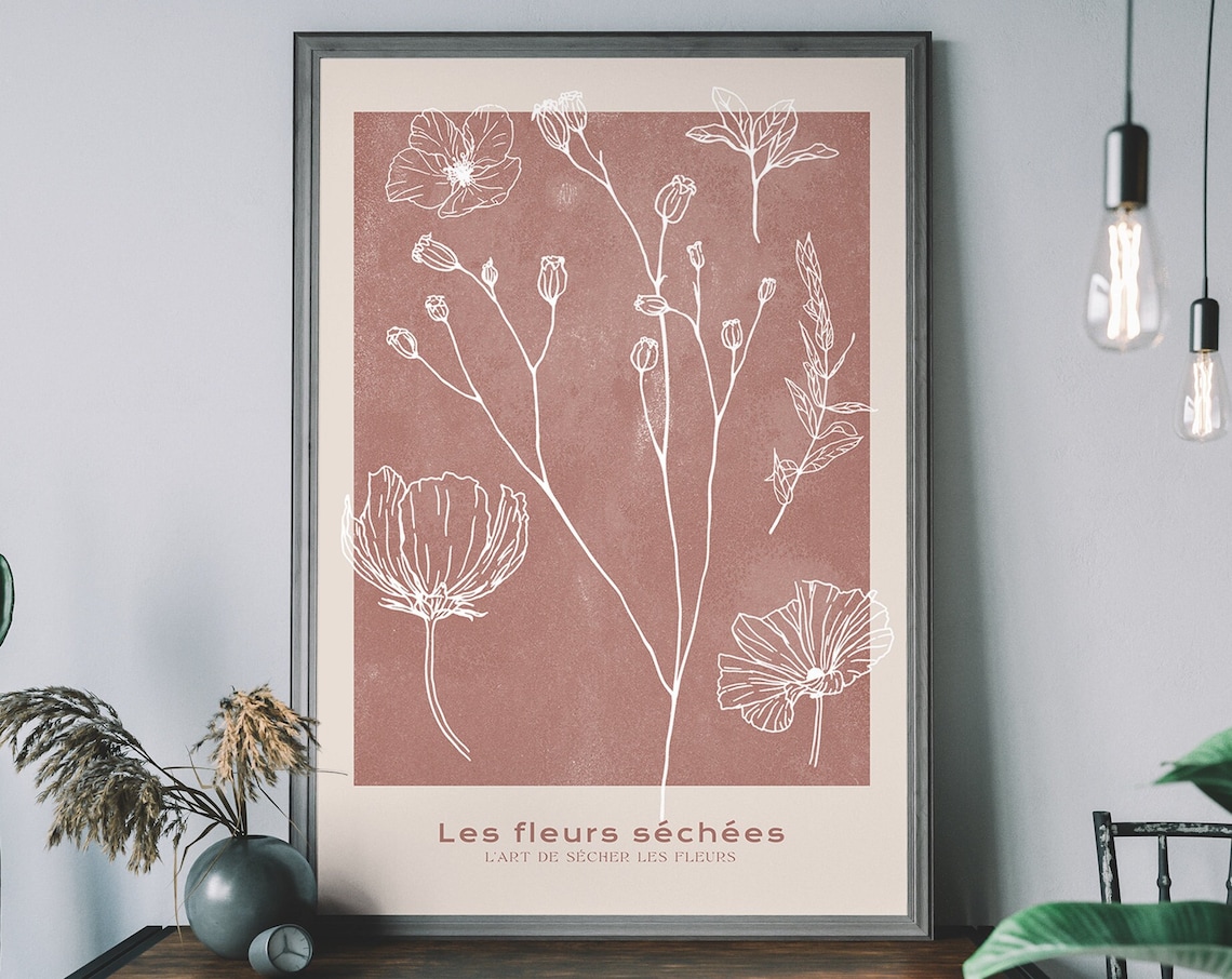 Les fleurs séchées Botanical Line Art Dried Flowers French Poster