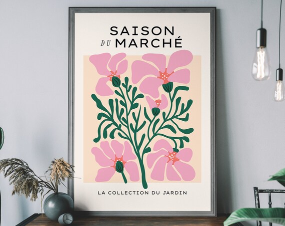 Saison du Marche Pink Blossom Flower Market Modern Botanical Poster
