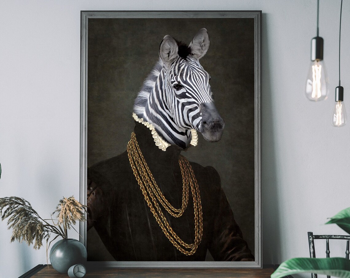 Zebra Vintage Portrait, Renaissance Animal Art Print