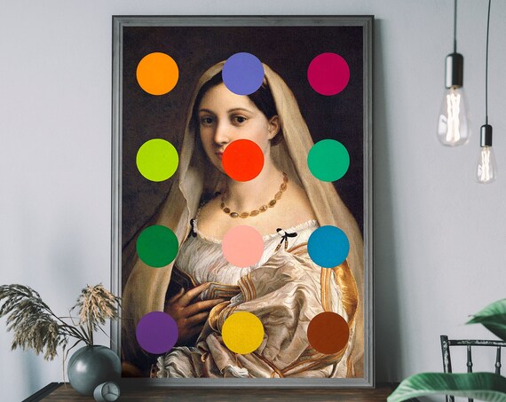 Renaissance Portrait Altered Art Colorful Polka Dots Pop Eclectic Poster