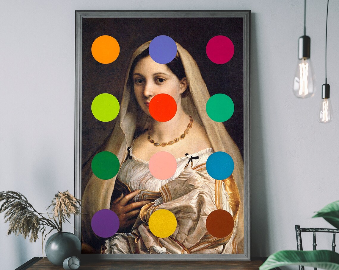 Renaissance Portrait Altered Art Colorful Polka Dots Pop Eclectic Poster