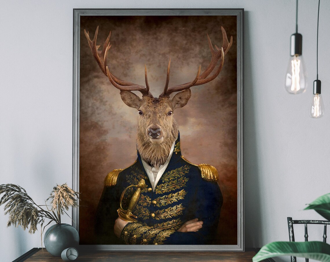 Stag Vintage Portrait, Renaissance Animal Art Print