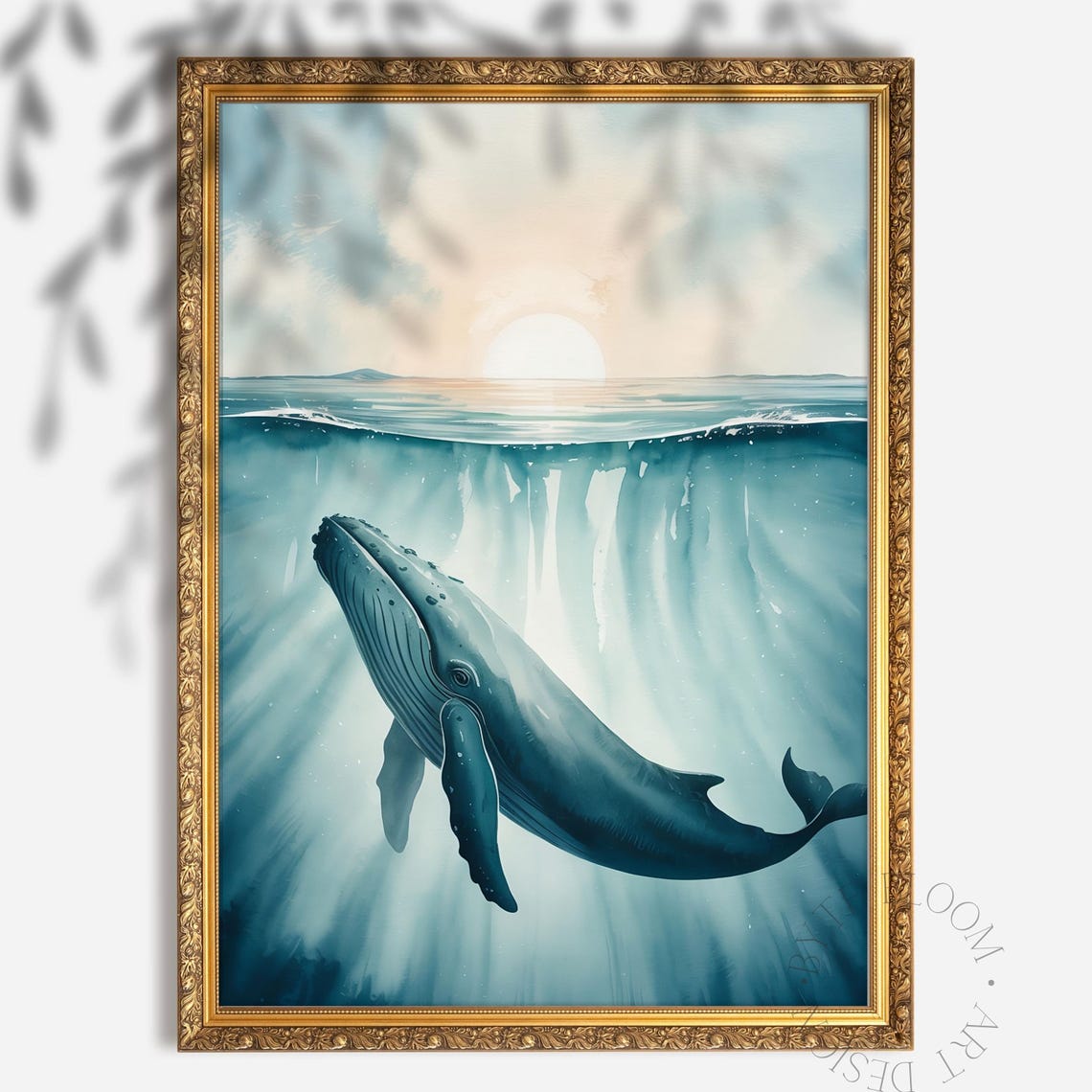 Whimsical Watercolor Whale Print Nautical Ocean Life Wall Art