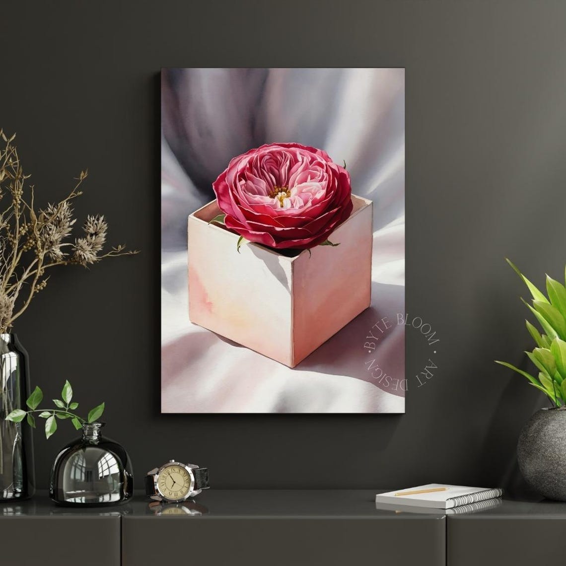 Romantic Pink Rose Bloom On Blush Gift Box Floral Art Poster