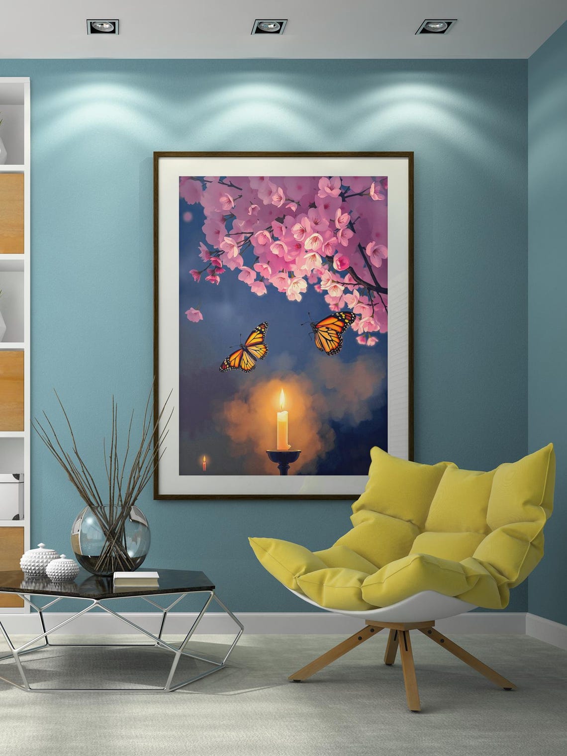 Butterflies Watercolor Cherry Blossom Art Print - Image 3