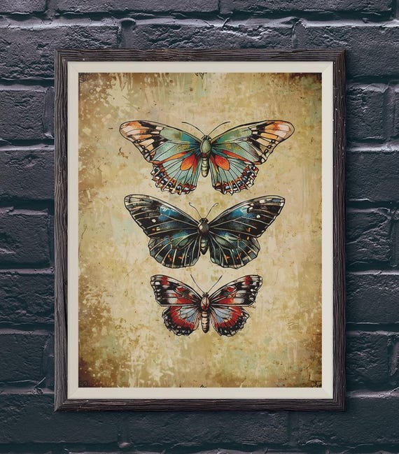 Vintage Butterfly Watercolor, Art Nouveau Poster