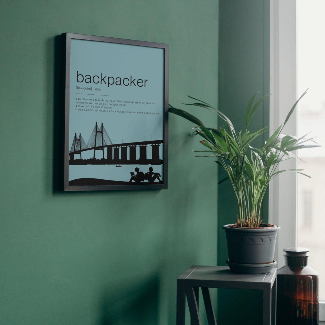 Backpacker Definition Traveler Dictionary Art Blue Adventure Poster - Image 4