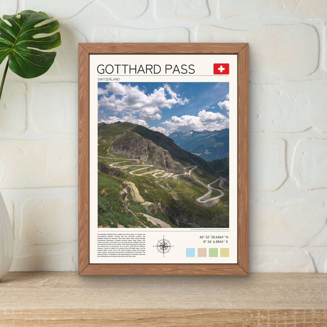 Gotthard Pass Travel Poster, Swiss Alps Landscape
