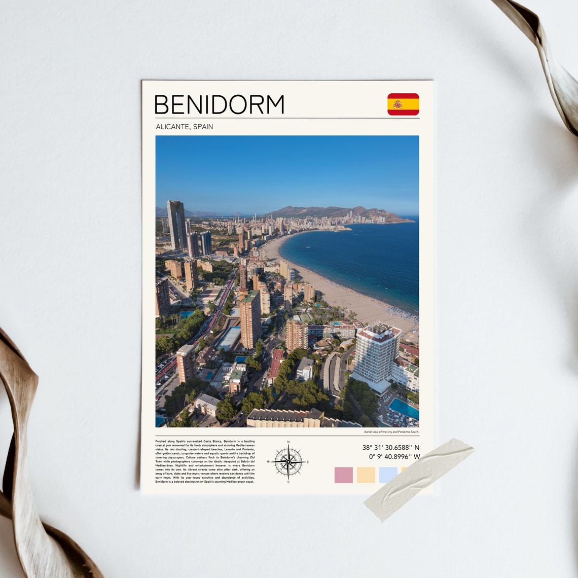 Benidorm Spain Alicante Coast Skyline Beach Aerial Travel Poster - Image 2