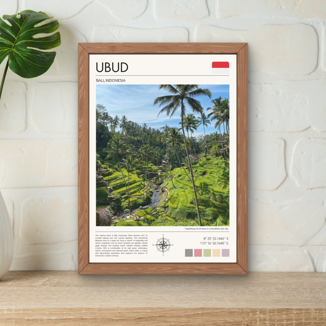 Ubud Bali Tegalalang Rice Terraces Lush Palm Trees Travel Poster