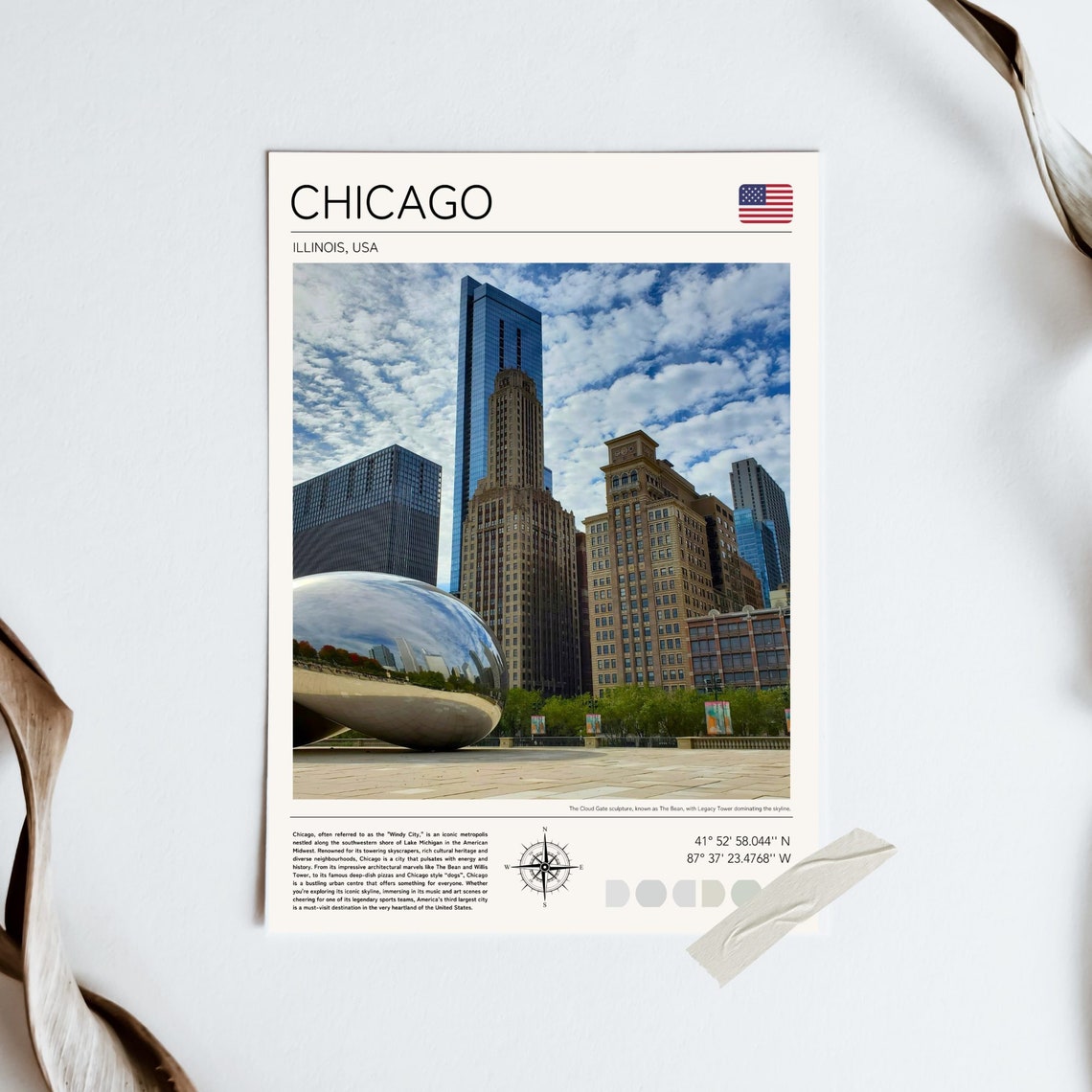 Chicago Illinois Cloud Gate Sculpture Skyline Downtown Travel Poster - Image 5