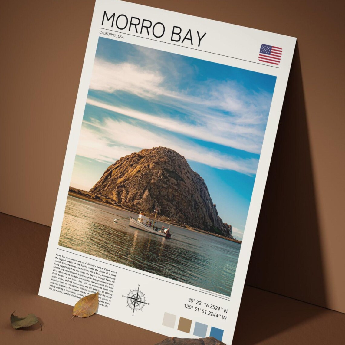 Morro Bay California Morro Rock Harbor Boat Coastal Travel Poster - Image 3