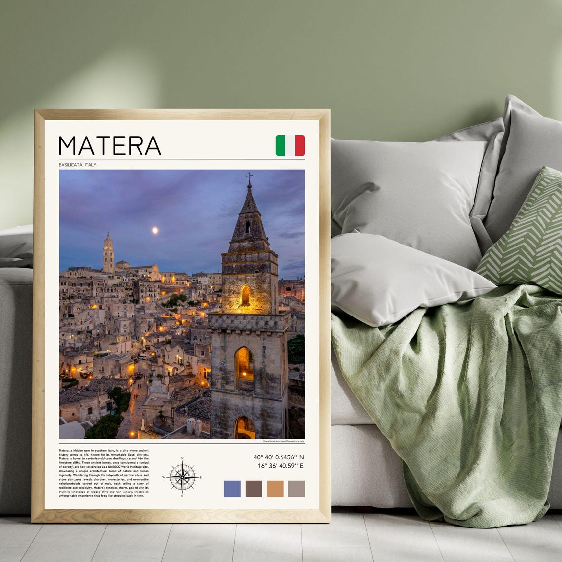 Matera Italy Sassi Cave Houses Basilicata Evening Lights Poster - Image 4