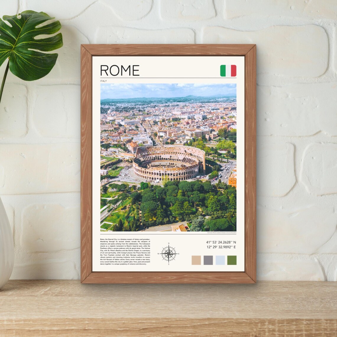Rome Italy Ancient Colosseum Aerial Minimalist Travel Poster