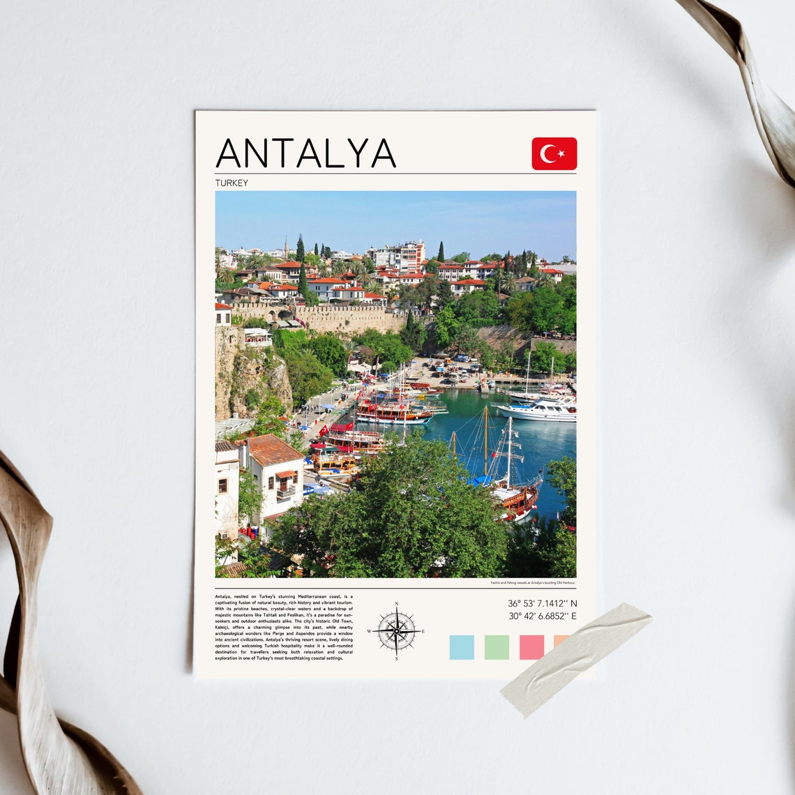 Antalya Turkey Old Harbor Marina Mediterranean Coastal City Poster - Image 2