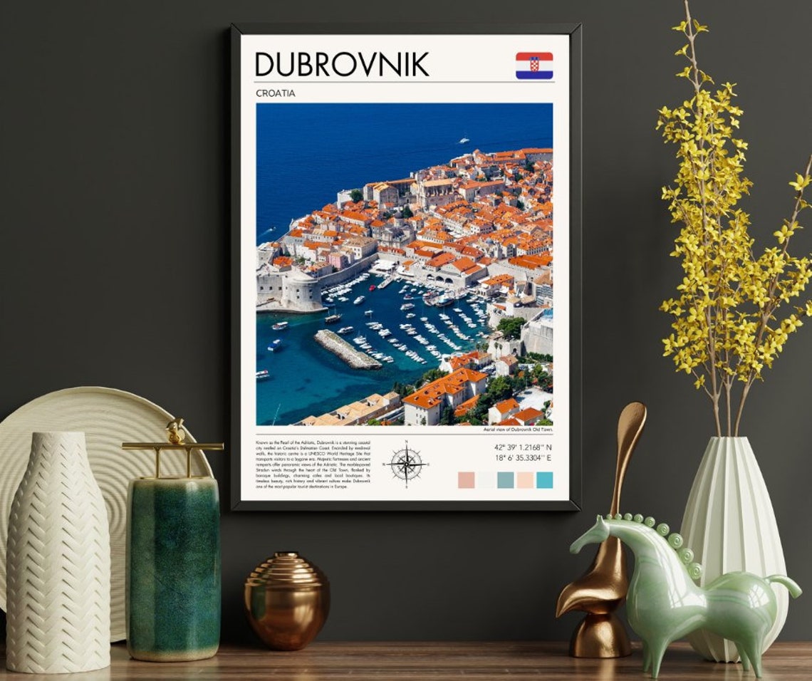 Dubrovnik Croatia Old Town Aerial Orange Rooftops Harbor Poster - Image 4