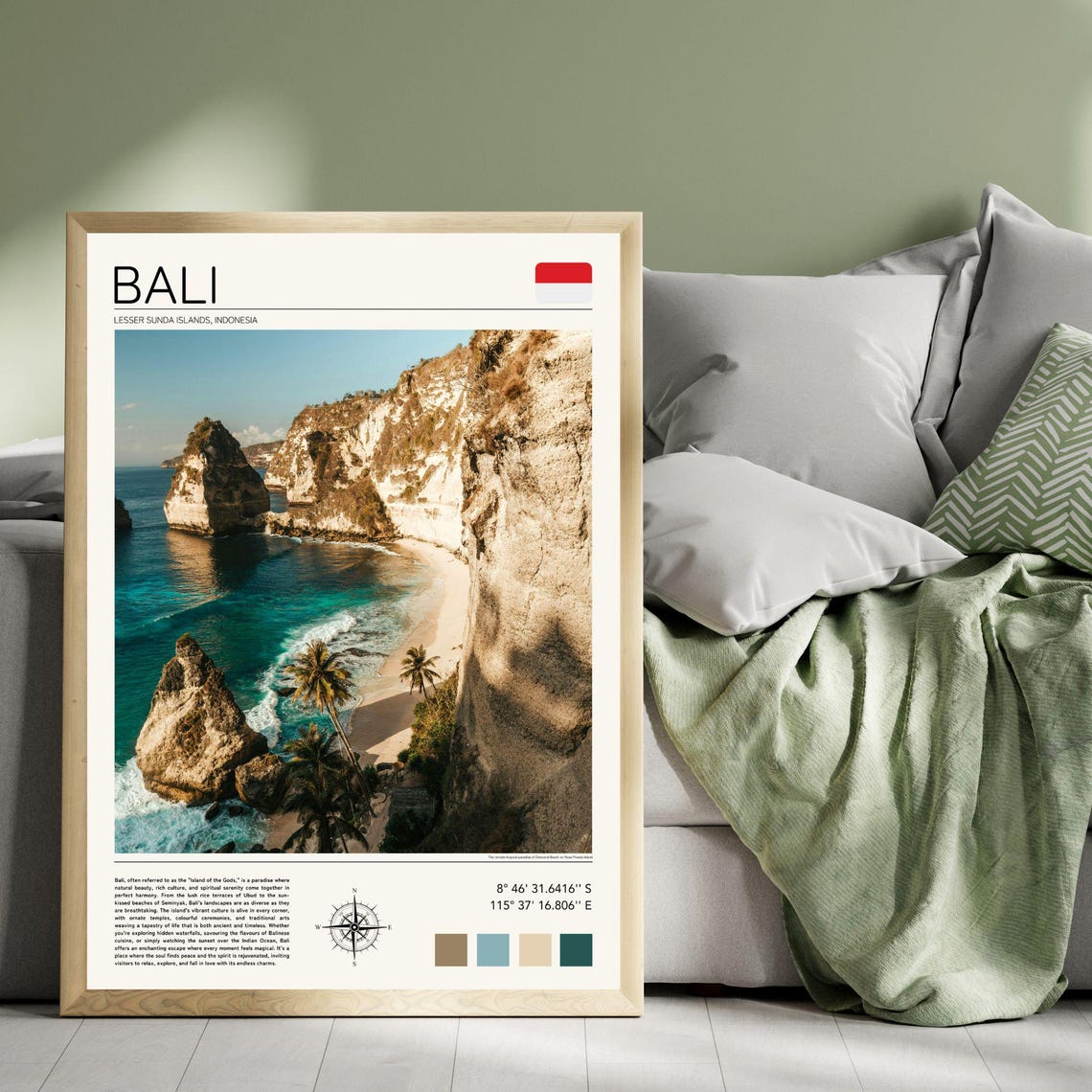 Bali Diamond Beach Nusa Penida Cliffs Palm Tropical Travel Poster - Image 3