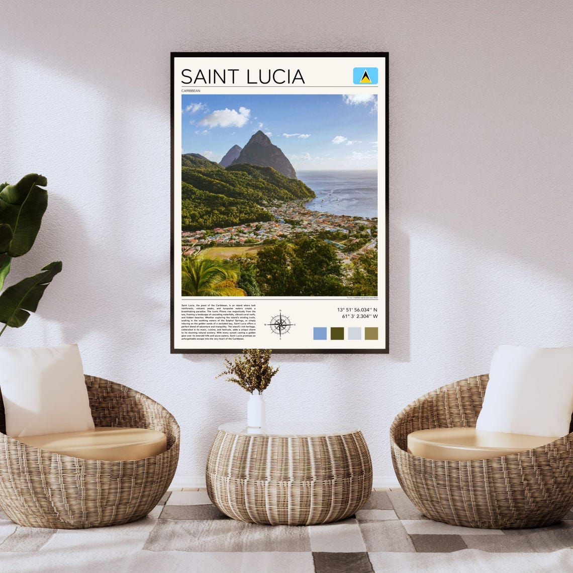 Saint Lucia Caribbean Pitons Volcanic Peaks Soufriere Coast Poster - Image 3