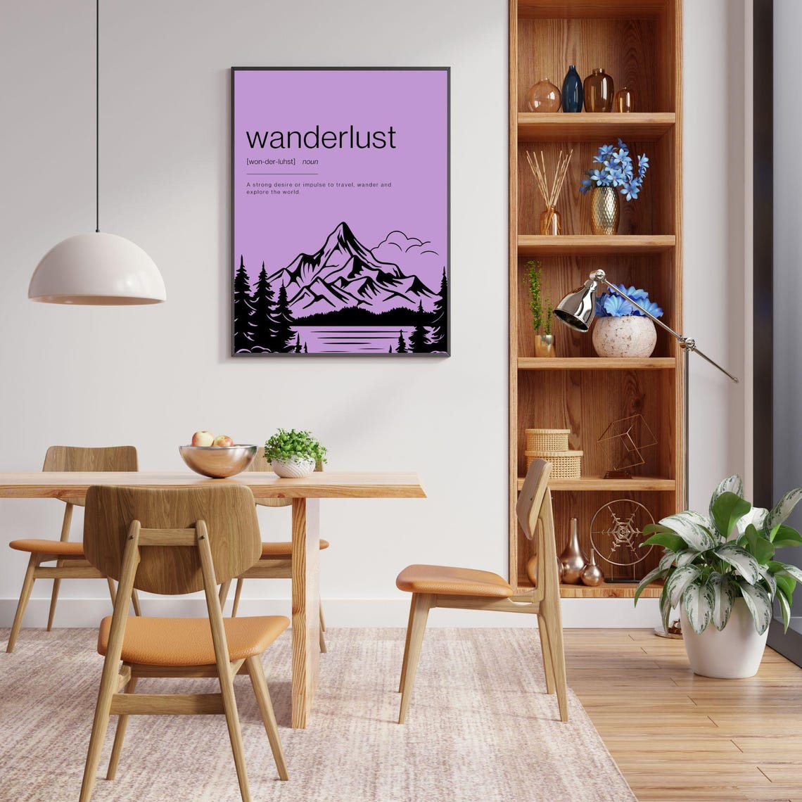 Wanderlust Definition Travel Quote Pink Mountain Silhouette Poster - Image 3