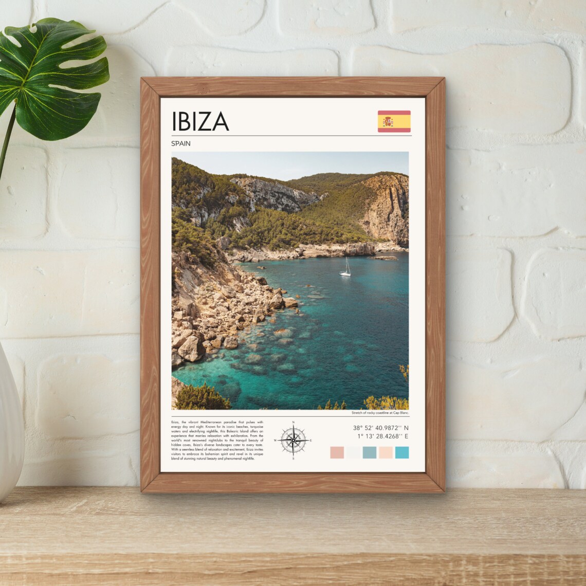 Ibiza Spain Cap Blanc Rocky Coastline Turquoise Cove Travel Poster