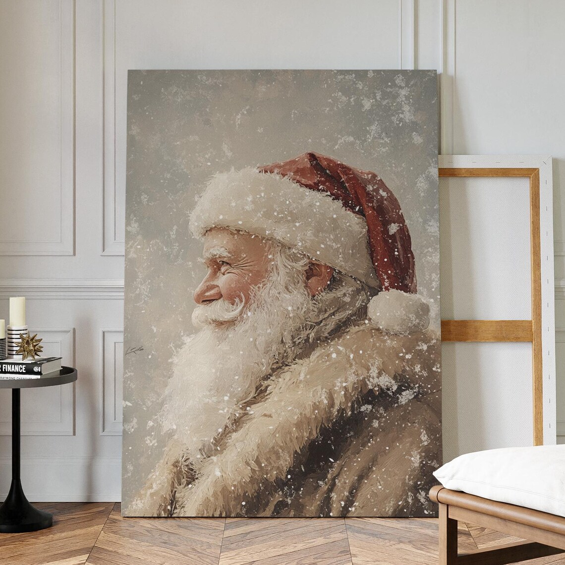 Vintage Santa Claus Portrait In Snow Classic Oil Style Holiday Poster