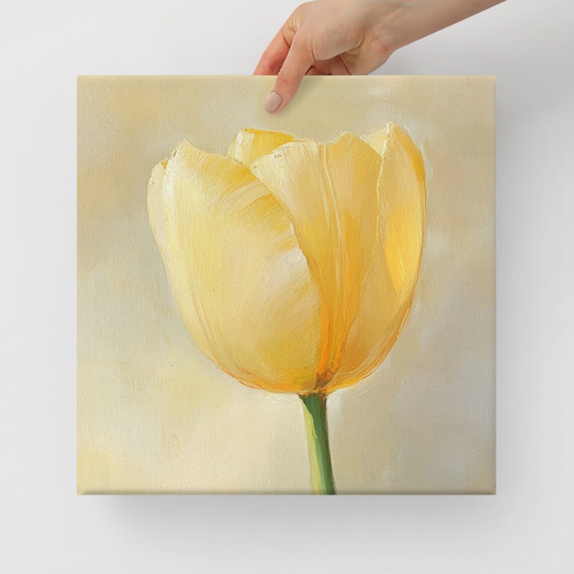 Yellow Tulip Bloom Soft Cream Minimal Background Painting Art Poster