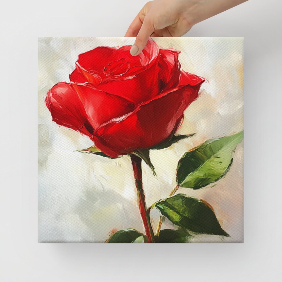 Red Rose Bloom Bold Oil Style Cream Background Painting Art Poster